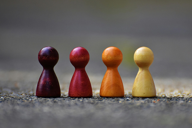 Four colored pawns